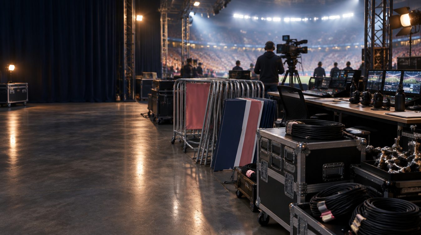 Evenementenproductie met flightcases, rigging en sportapparatuur